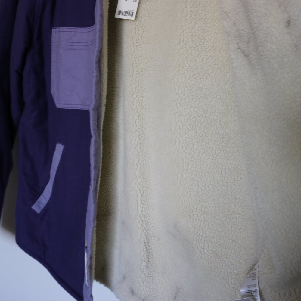 Mens Blocked Sherpa Cotton Faux Sherpa Lined Button Shirt Jacket Size Small - Picture 3 of 5